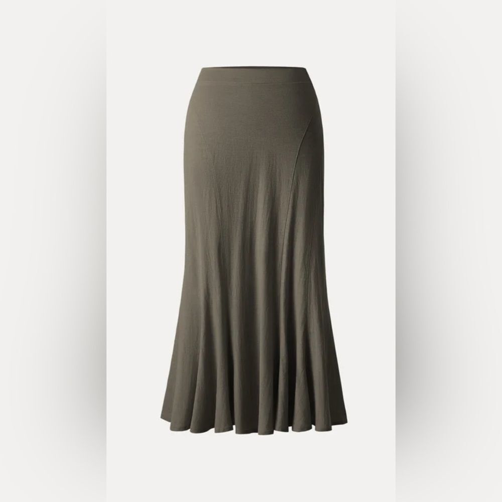 NWT OGL Cotton Linen Wrinkle-resistant Cotton-linen Pull-on Midi Skirt Wenge S